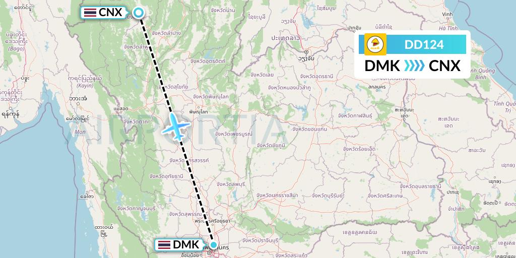 DD124 Nok Air Flight Map: Bangkok to Chiang Mai