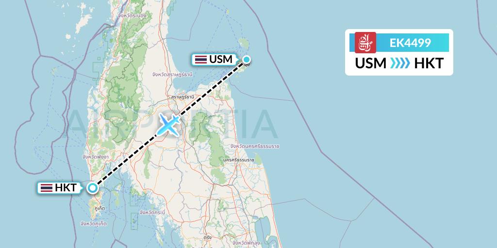 EK4499 Emirates Flight Map: Koh Samui to Phuket
