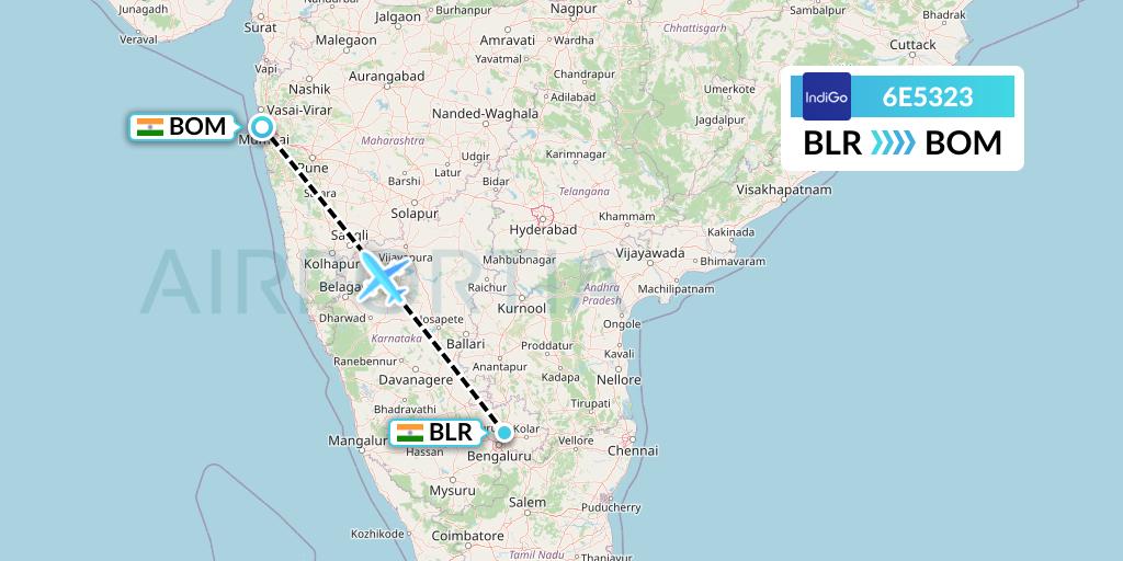 6E5323 IndiGo Airlines Flight Map: Bangalore to Mumbai