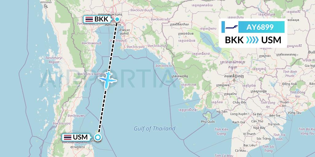AY6899 Finnair Flight Map: Bangkok to Koh Samui