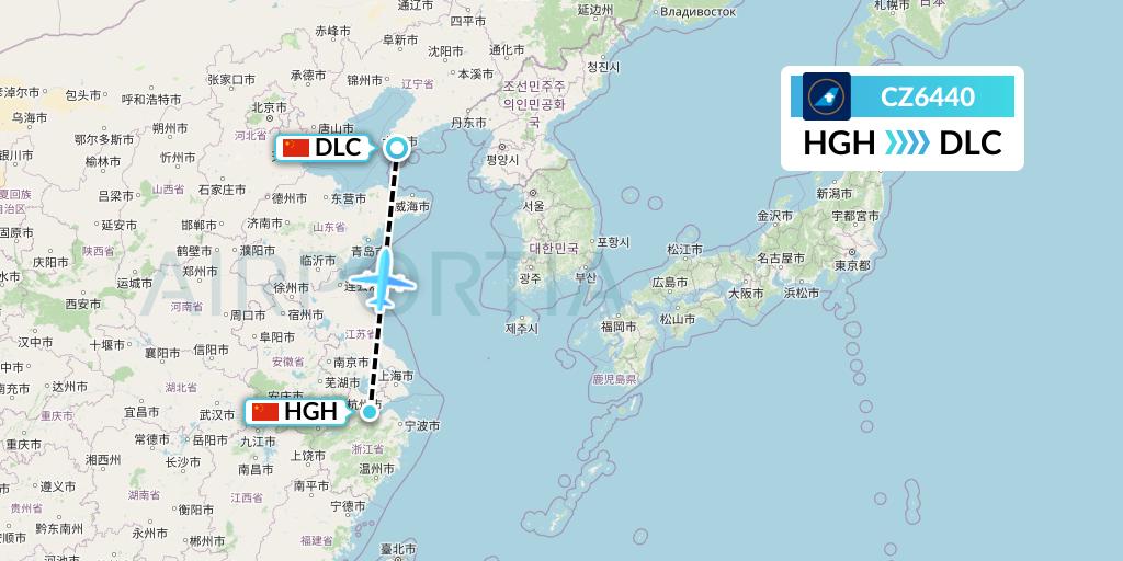 CZ6440 China Southern Airlines Flight Map: Hangzhou to Dalian