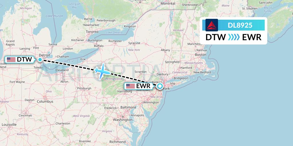 DL8925 Delta Air Lines Flight Map: Detroit to New York