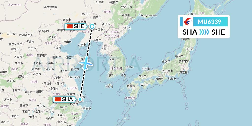 MU6339 China Eastern Airlines Flight Map: Shanghai to Shenyang