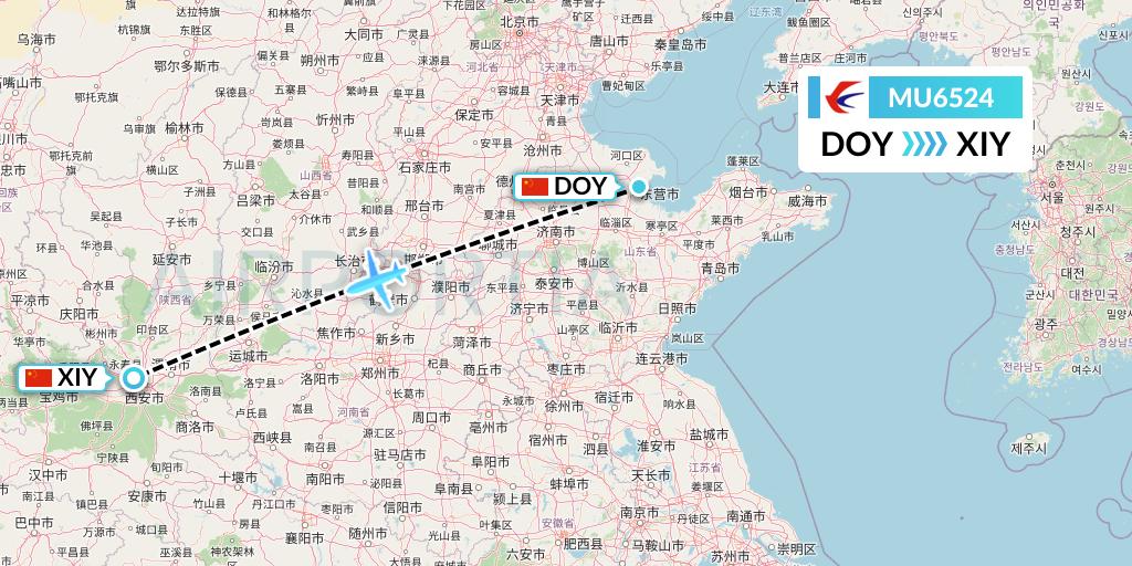 MU6524 China Eastern Airlines Flight Map: Dongying to Xi'an