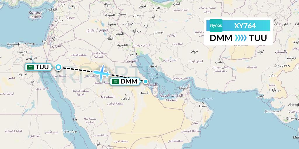 XY764 Flynas Flight Map: Dammam to Tabuk