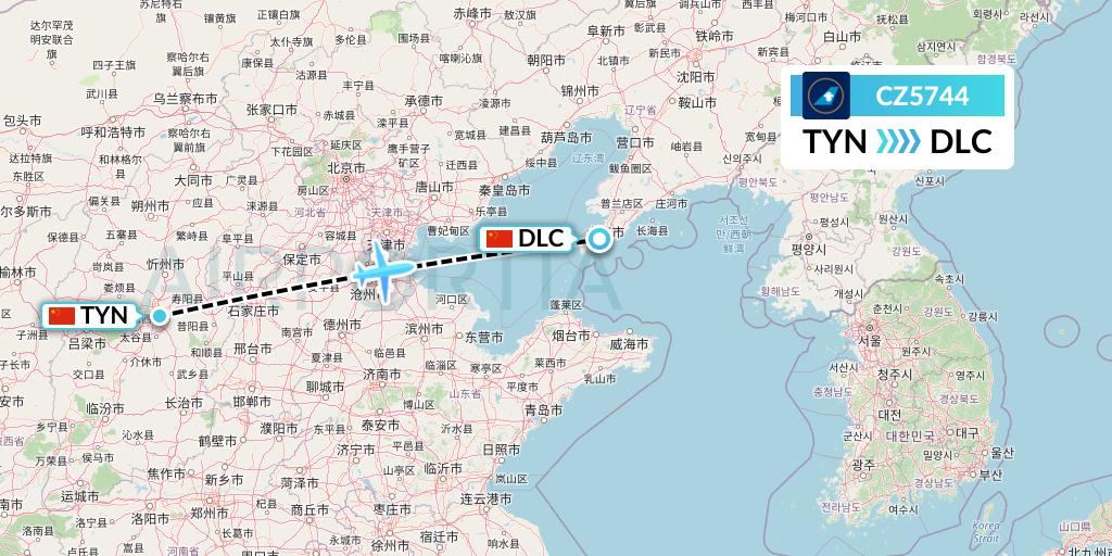 CZ5744 China Southern Airlines Flight Map: Taiyuan to Dalian