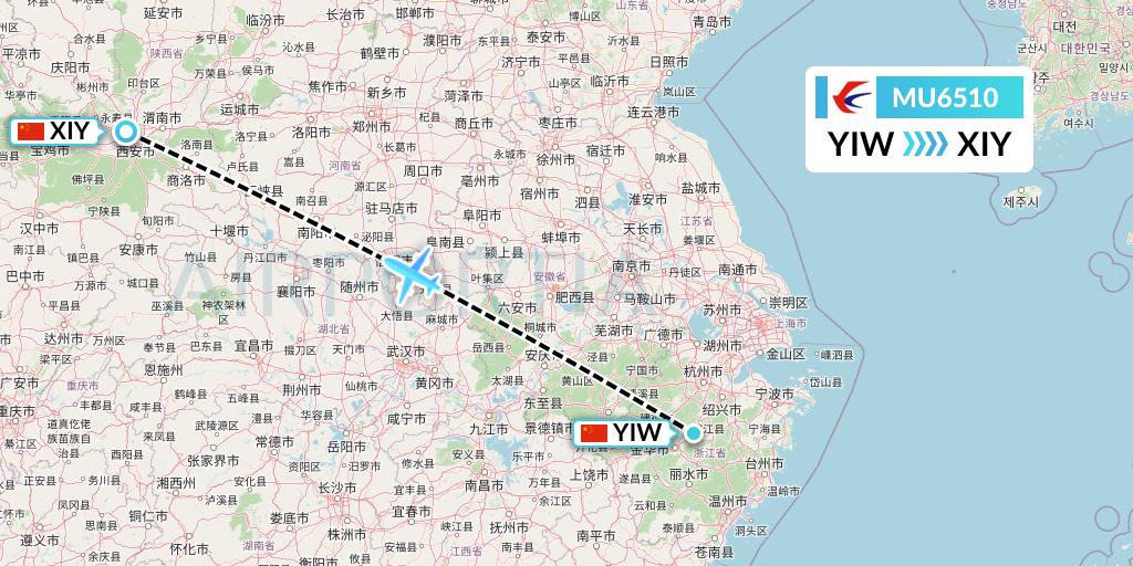 MU6510 China Eastern Airlines Flight Map: Yiwu to Xi'an