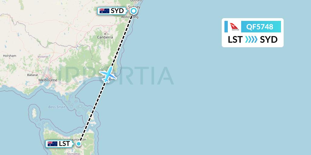 QF5748 Qantas Flight Map: Launceston to Sydney