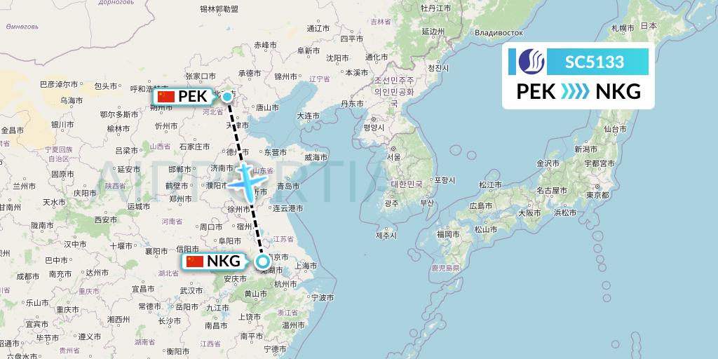 SC5133 Shandong Airlines Flight Map: Beijing to Nanjing