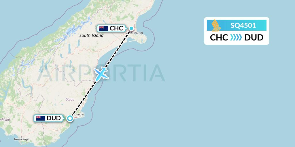 SQ4501 Singapore Airlines Flight Map: Christchurch to Dunedin