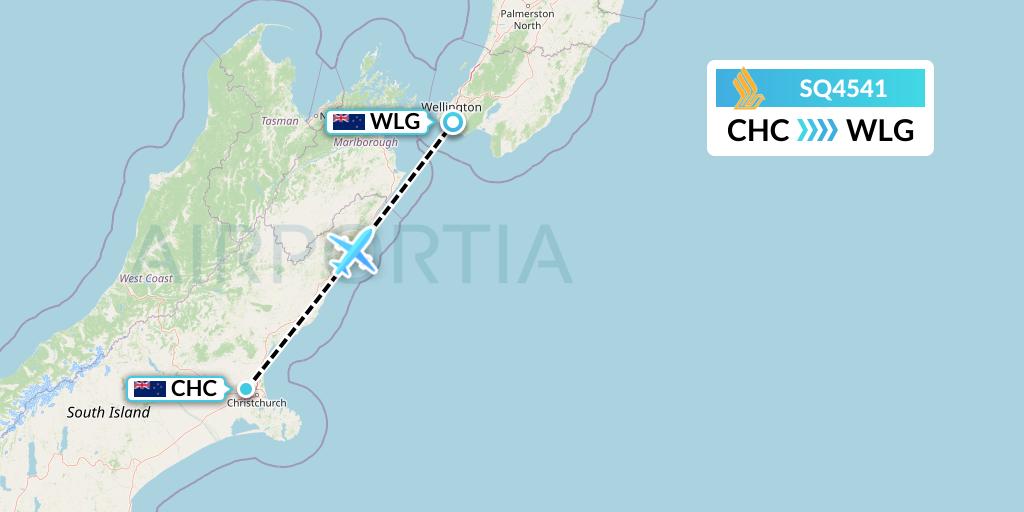 SQ4541 Singapore Airlines Flight Map: Christchurch to Wellington