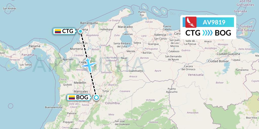 AV9819 Avianca Flight Map: Cartagena to Bogota
