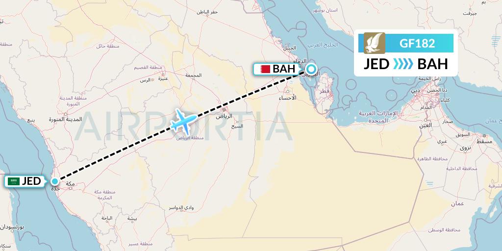 GF182 Gulf Air Flight Map: Jeddah to Bahrain