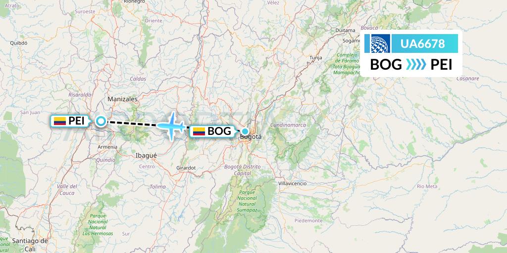 UA6678 United Airlines Flight Map: Bogota to Pereira