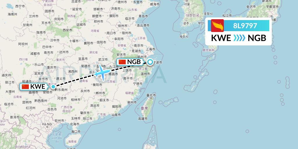 8L9797 Lucky Air Flight Map: Guiyang to Ningbo
