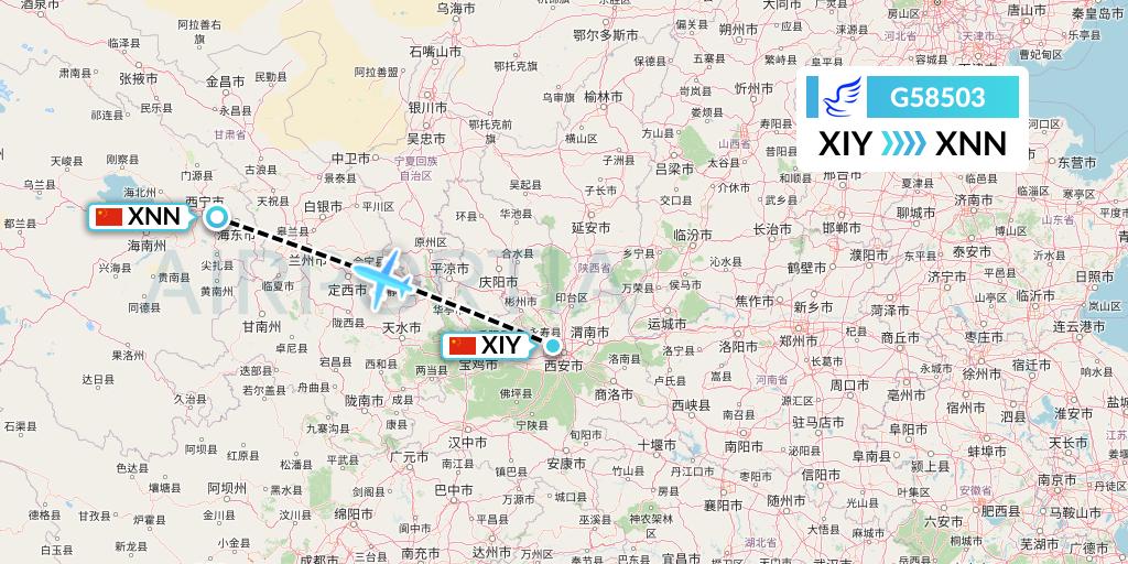 G58503 China Express Airlines Flight Map: Xi'an to Xining
