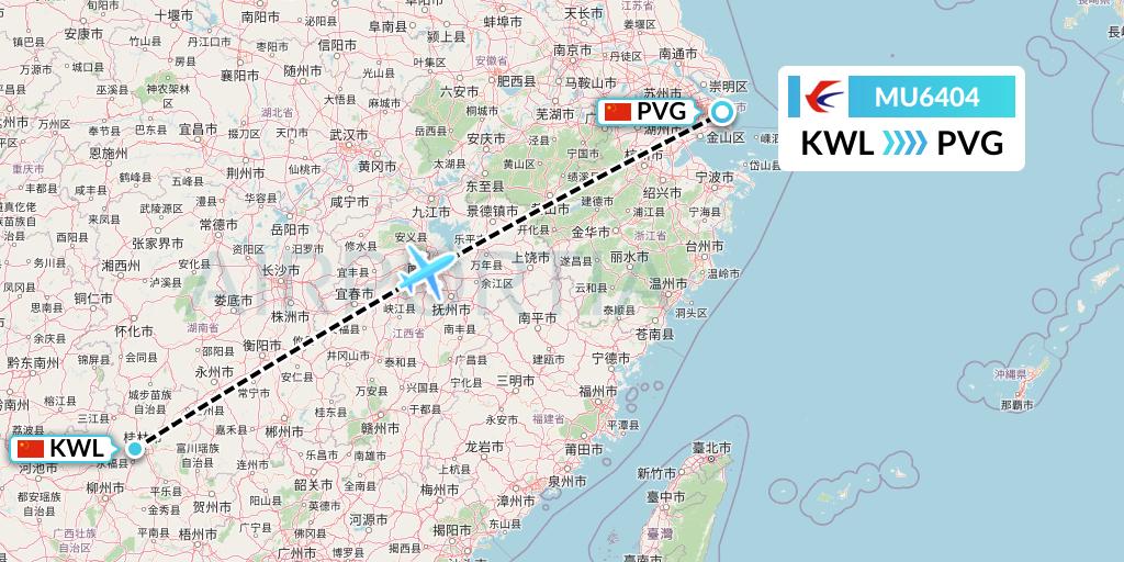 MU6404 China Eastern Airlines Flight Map: Guilin to Shanghai
