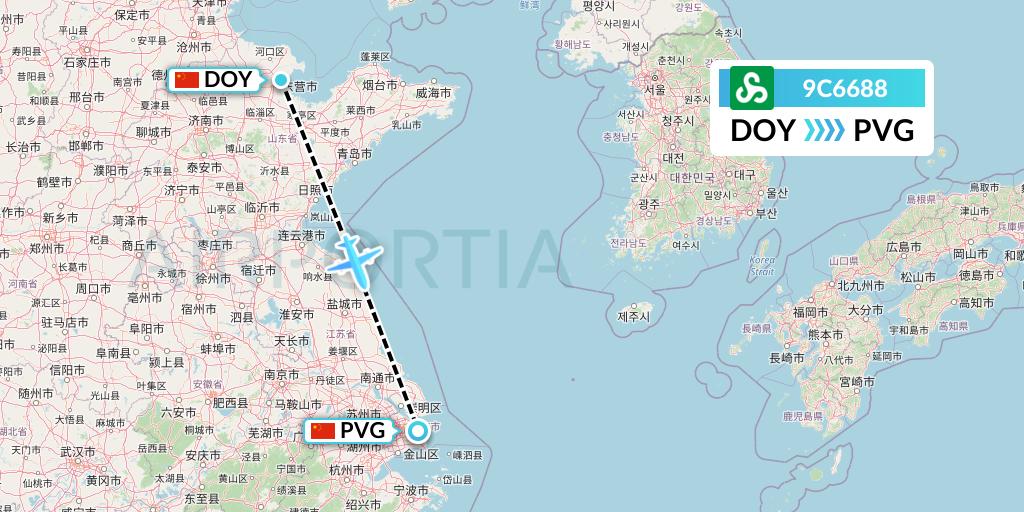 9C6688 Spring Airlines Flight Map: Dongying to Shanghai