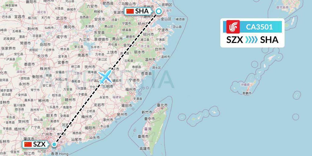 CA3501 Air China Flight Map: Shenzhen to Shanghai