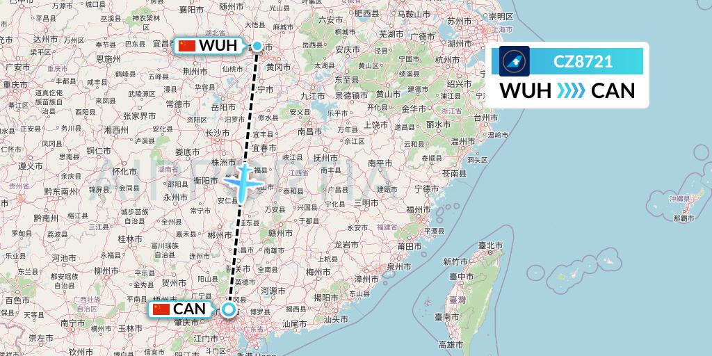 CZ8721 China Southern Airlines Flight Map: Wuhan to Guangzhou