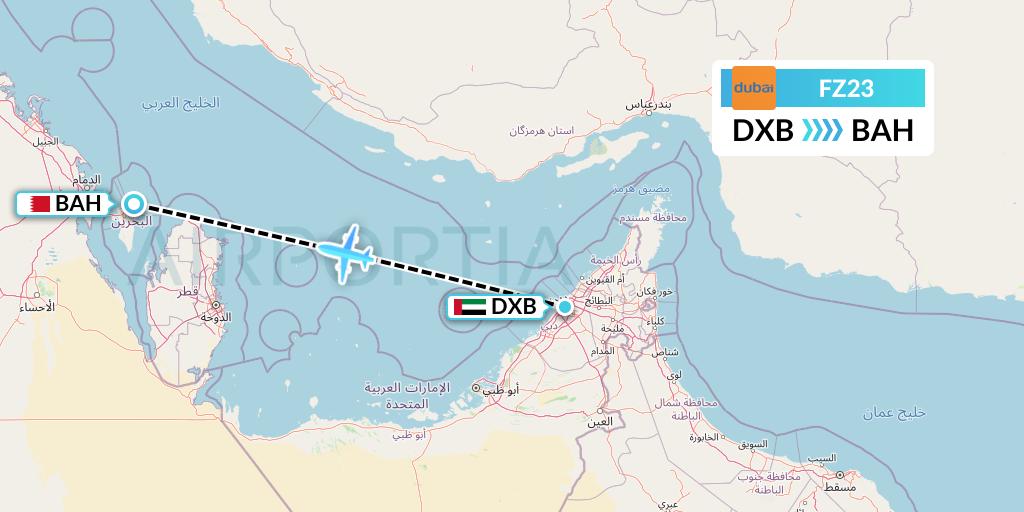 FZ23 FlyDubai Flight Map: Dubai to Bahrain