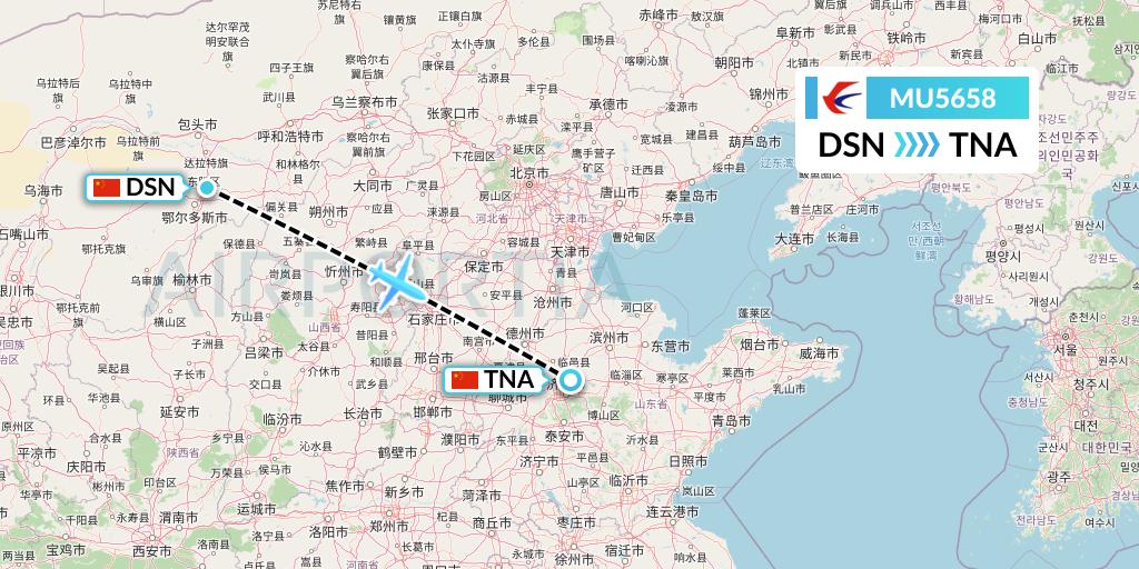MU5658 China Eastern Airlines Flight Map: Dongsheng to Jinan