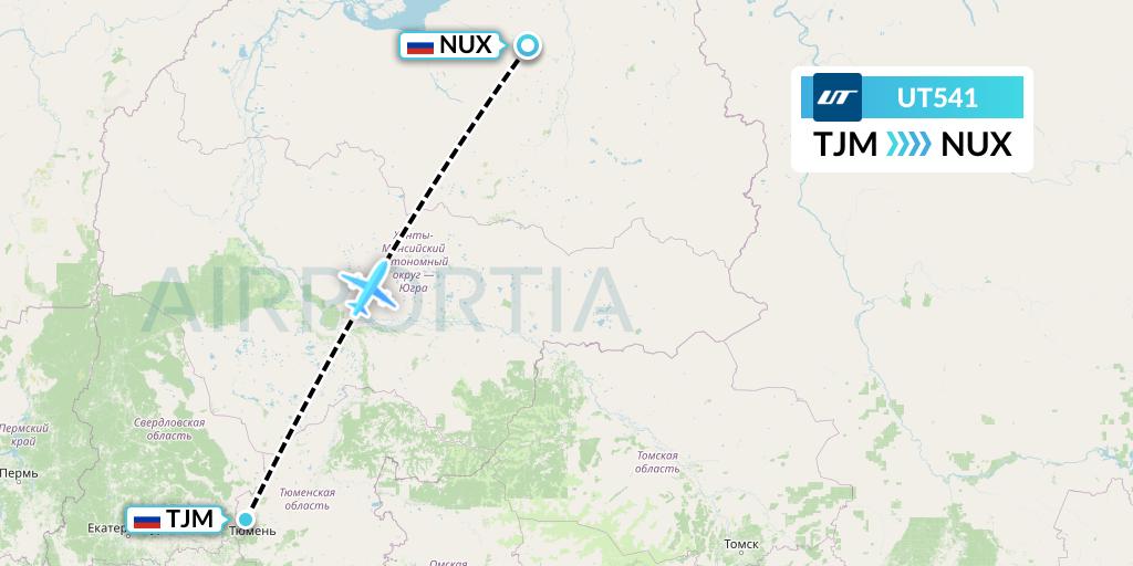 UT541 UTair Flight Map: Tyumen to Novy Urengoy