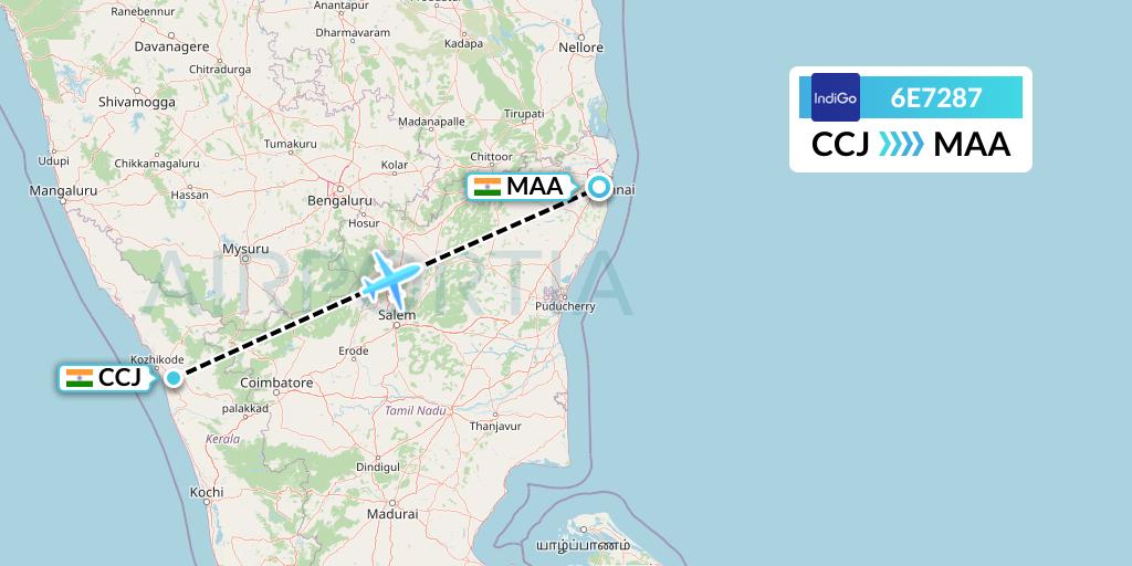 6E7287 IndiGo Airlines Flight Map: Kozhikode to Chennai