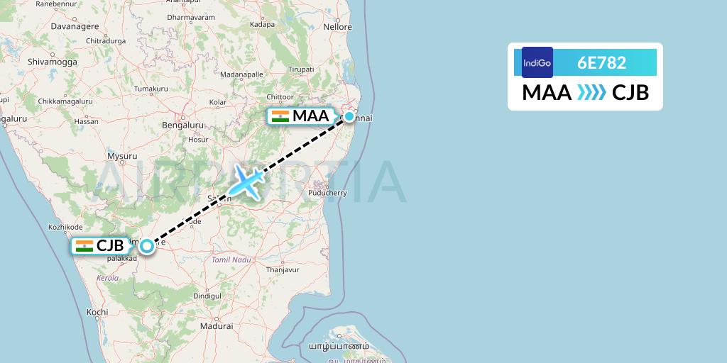 6E782 IndiGo Airlines Flight Map: Chennai to Coimbatore
