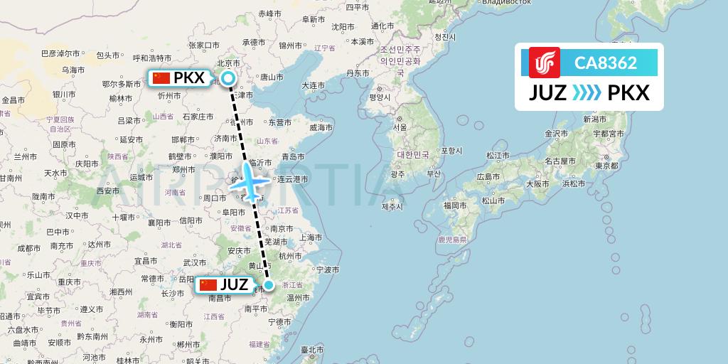 CA8362 Air China Flight Map: Quzhou to Beijing