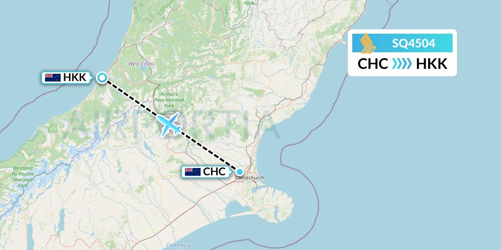 SQ4504 Singapore Airlines Flight Map: Christchurch to Hokitika