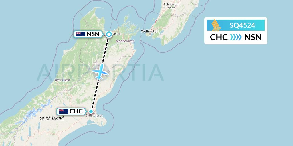 SQ4524 Singapore Airlines Flight Map: Christchurch to Nelson