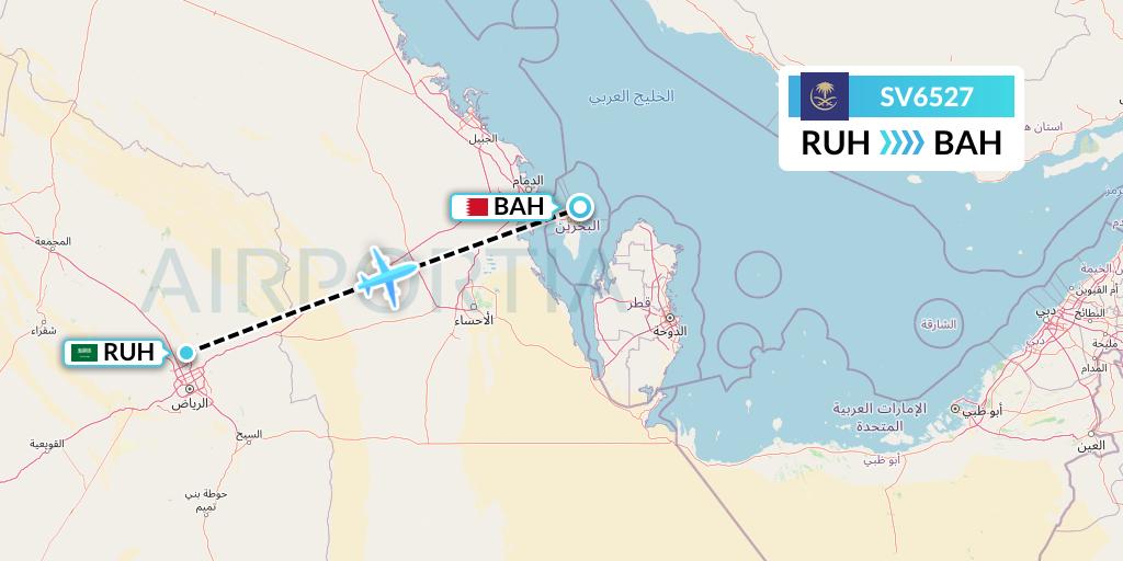 SV6527 Saudi Arabian Airlines Flight Map: Riyadh to Bahrain