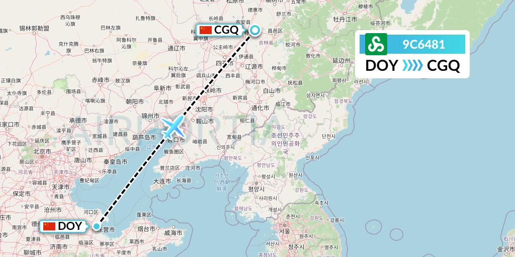 9C6481 Spring Airlines Flight Map: Dongying to Changchun