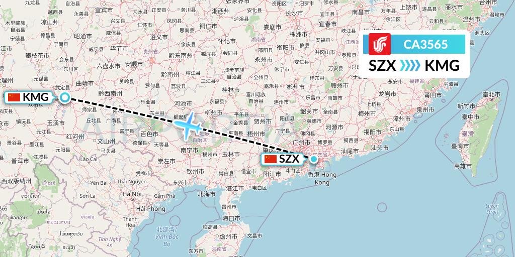 CA3565 Air China Flight Map: Shenzhen to Kunming