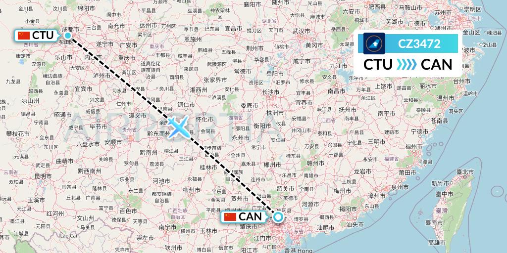 CZ3472 China Southern Airlines Flight Map: Chengdu to Guangzhou