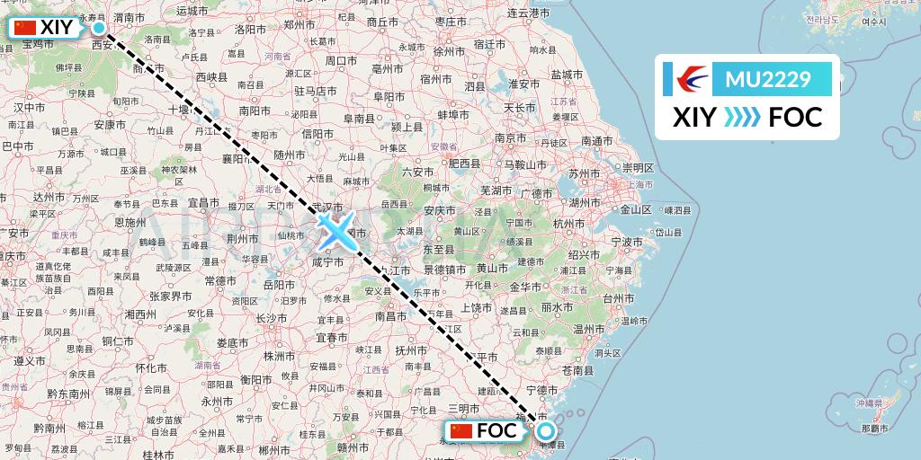 MU2229 China Eastern Airlines Flight Map: Xi'an to Fuzhou