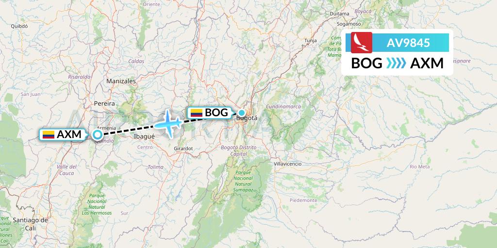AV9845 Avianca Flight Map: Bogota to Armenia