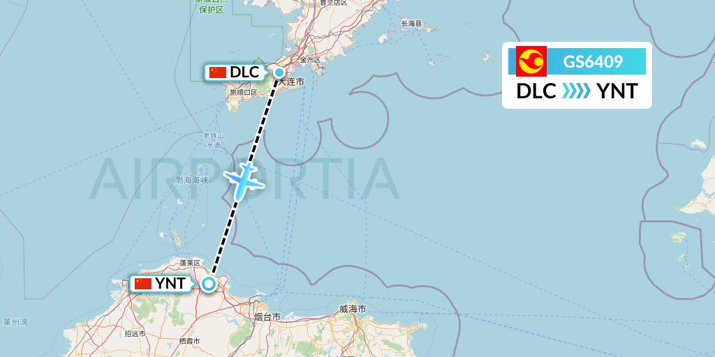GS6409 Tianjin Airlines Flight Map: Dalian to Yantai