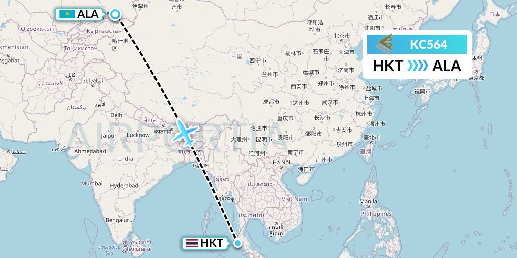 KC564 Air Astana Flight Map: Phuket to Almaty