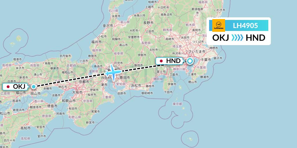 LH4905 Lufthansa Flight Map: Okayama to Tokyo