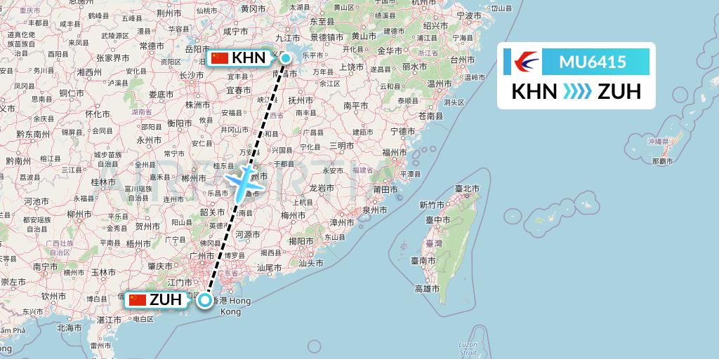MU6415 China Eastern Airlines Flight Map: Nanchang to Zhuhai