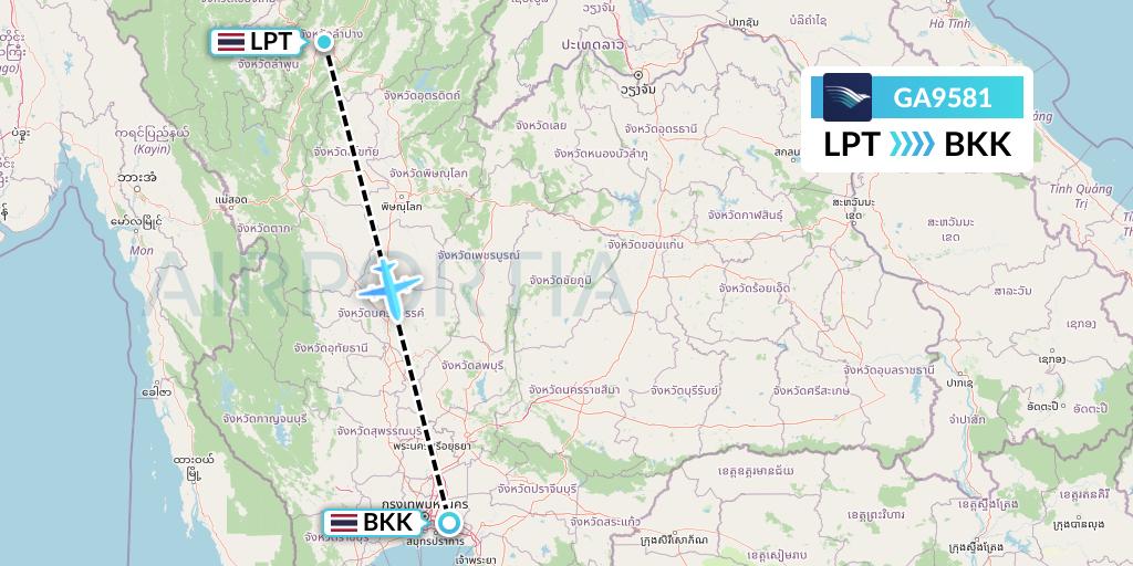 GA9581 Garuda Indonesia Flight Map: Lampang to Bangkok