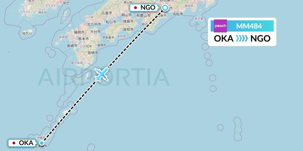 MM484 Peach Aviation Flight Map: Naha to Nagoya