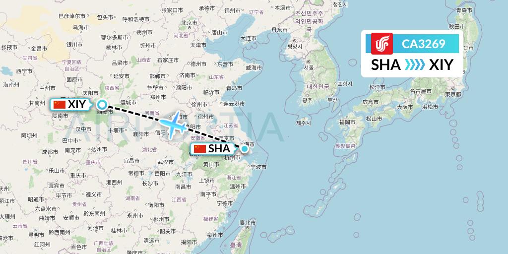 CA3269 Air China Flight Map: Shanghai to Xi'an