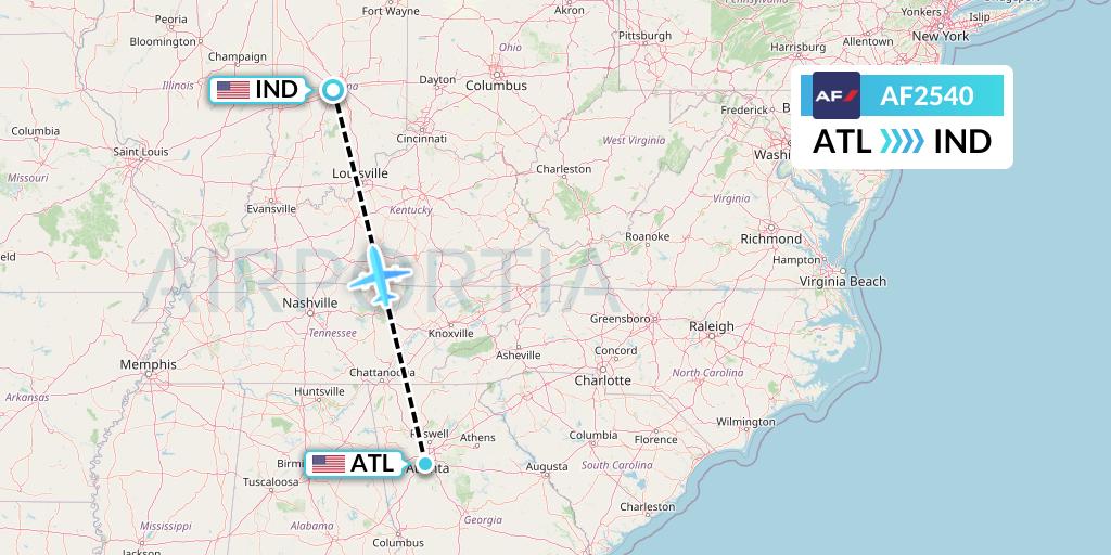 AF2540 Air France Flight Map: Atlanta to Indianapolis