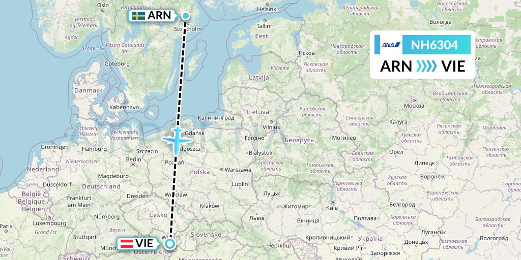 NH6304 All Nippon Airways Flight Map: Stockholm to Vienna