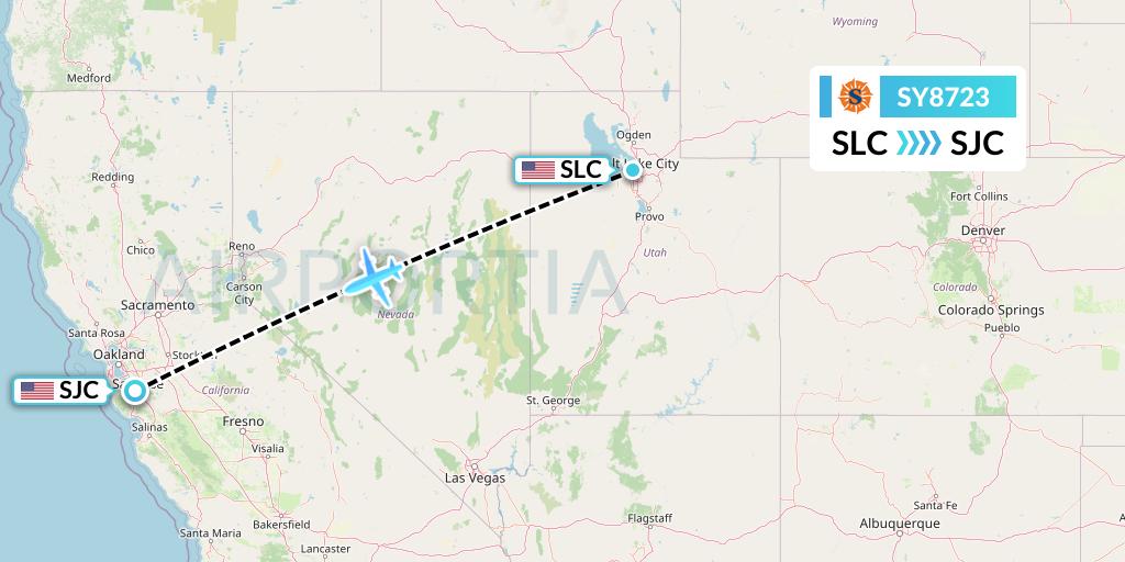 SY8723 Sun Country Airlines Flight Map: Salt Lake City to San Jose