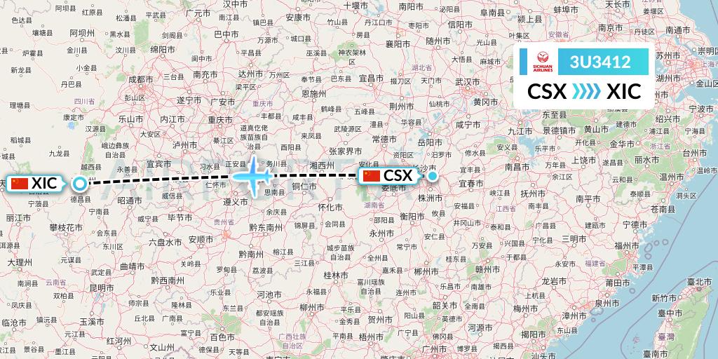 3U3412 Sichuan Airlines Flight Map: Changsha to Xichang