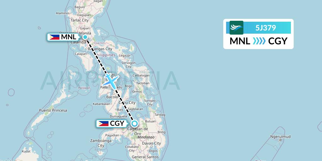 5J379 CEBU Pacific Air Flight Map: Manila to Cagayan de Oro
